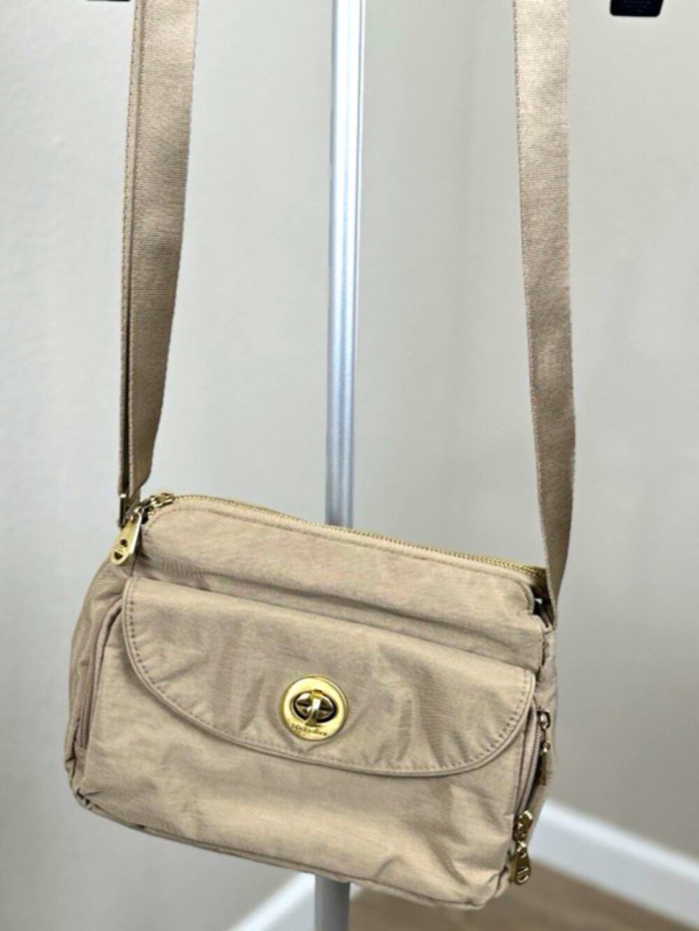 Baggallini Women’s Taupe Nylon Crossbody Organizer Travel Shoulder Bag